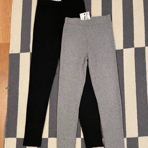 NWT set of TWO Zara Kids ribbed knit Leggings - size 13/14, black & gray